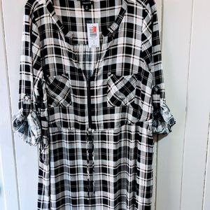 BLACK & IVORY PLAID shirt dress w/pockets Torrid 0